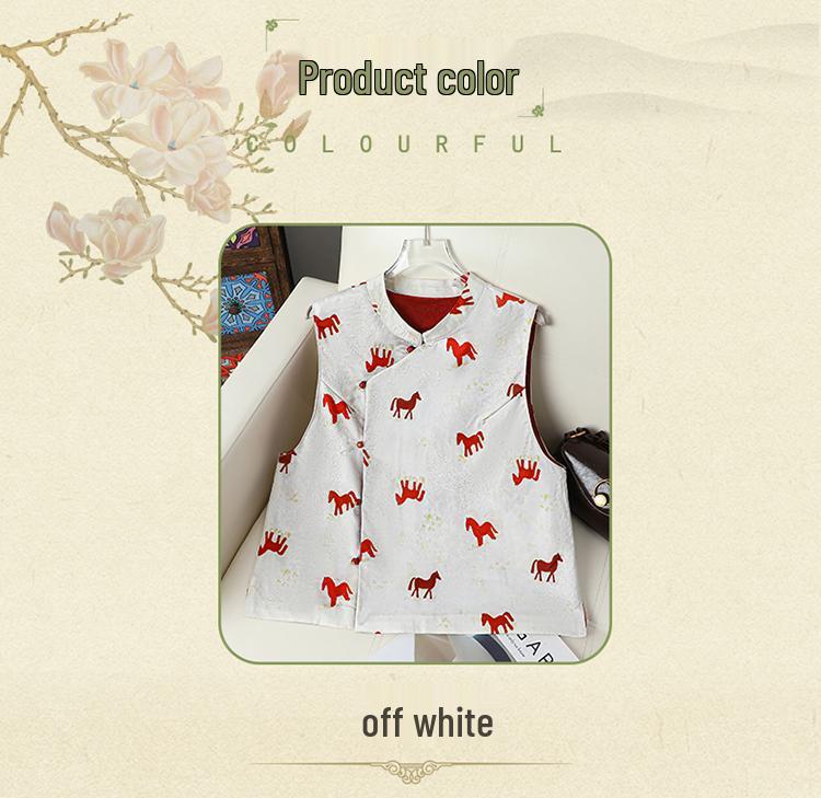 Women's Retro Jacquard Vest: Stand Collar, Horse Pattern, Frog Button, Elegant Cape, Chinese Style, Single-Breasted Cardigan.