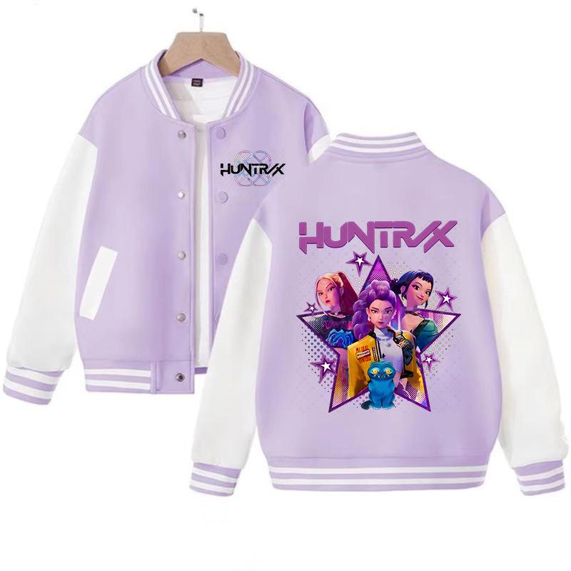 New Casual Jacket, Spring-autumn Jacket Children's Baseball Uniform, K-pop, Devil Hunter Cartoon Print, Cute Girl Sports Shirt