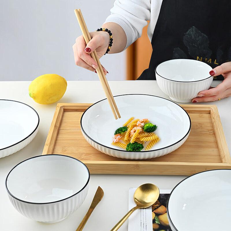 Pure White Ceramic Dinnerware Set with Chopsticks