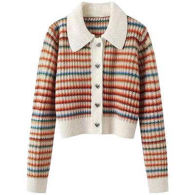 Dames Kleurrijke Lente Herfst Vintage Streep Trui Gestreept Gebreid Vest Kort Topje