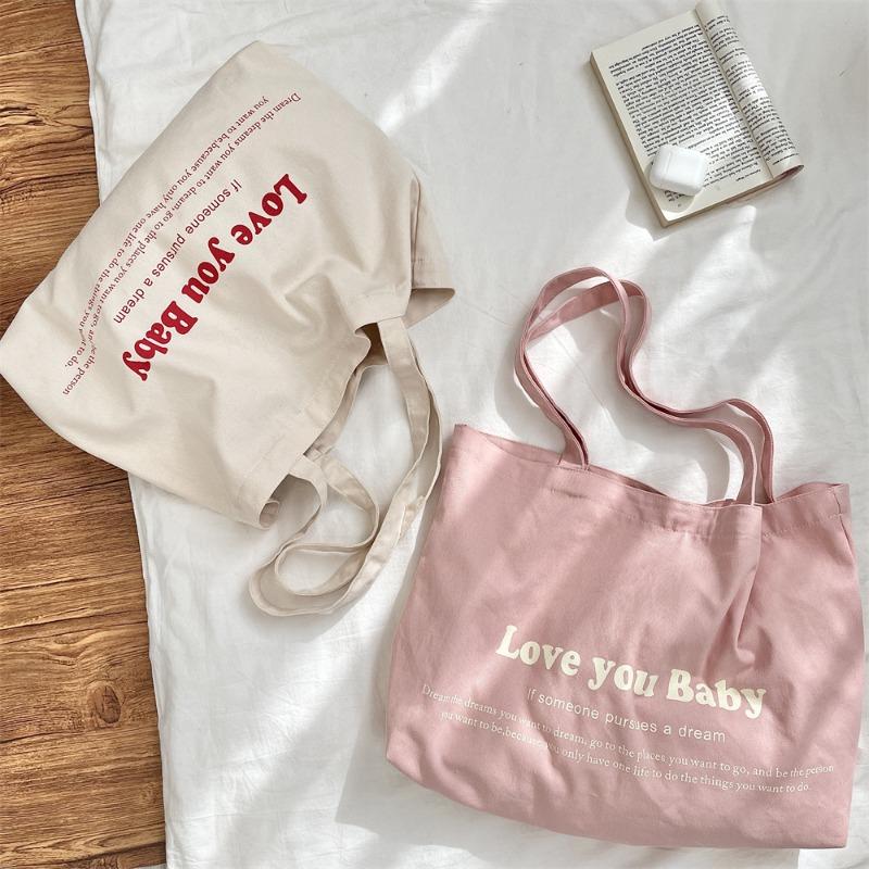 Letter Printed Canvas Bag Niche Large Capacity Commuter Shoulder Tote Bag Portable Shopping Shoulder