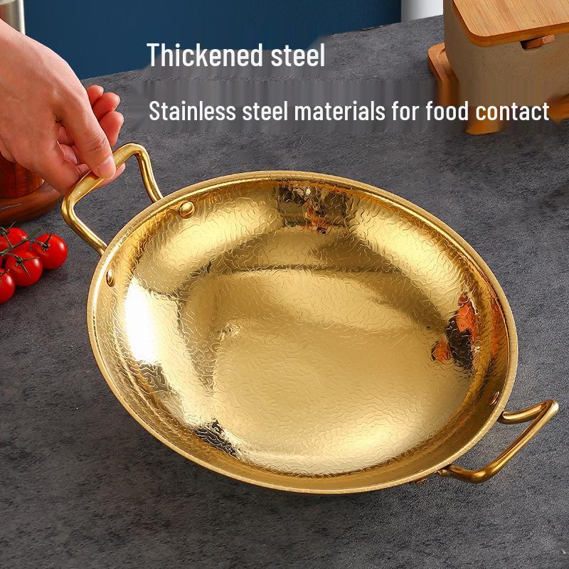 Gold Double Ear Stainless Steel Seafood Pot with Alcohol Stove for Camping