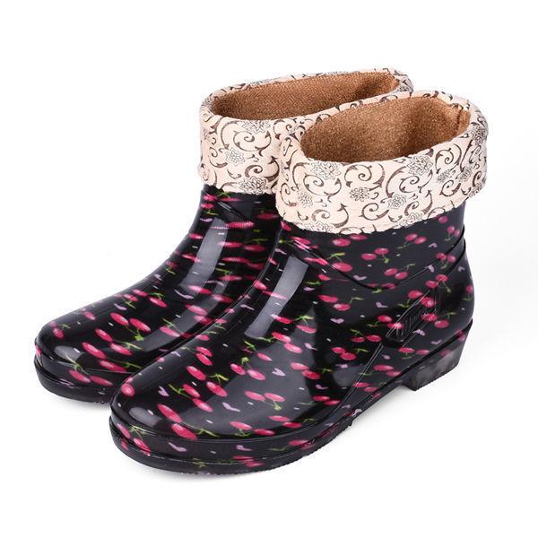 Feerldi Purple Women Waterproof boots Low Heels Colorful Polka Dot Rain boots for women Plush Warm Water Shoes