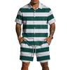 Men Short Sleeve Button Down Shirt and Shorts Set Casual Striped Print Two Piece Outfit Lightweight Breathable Fabric