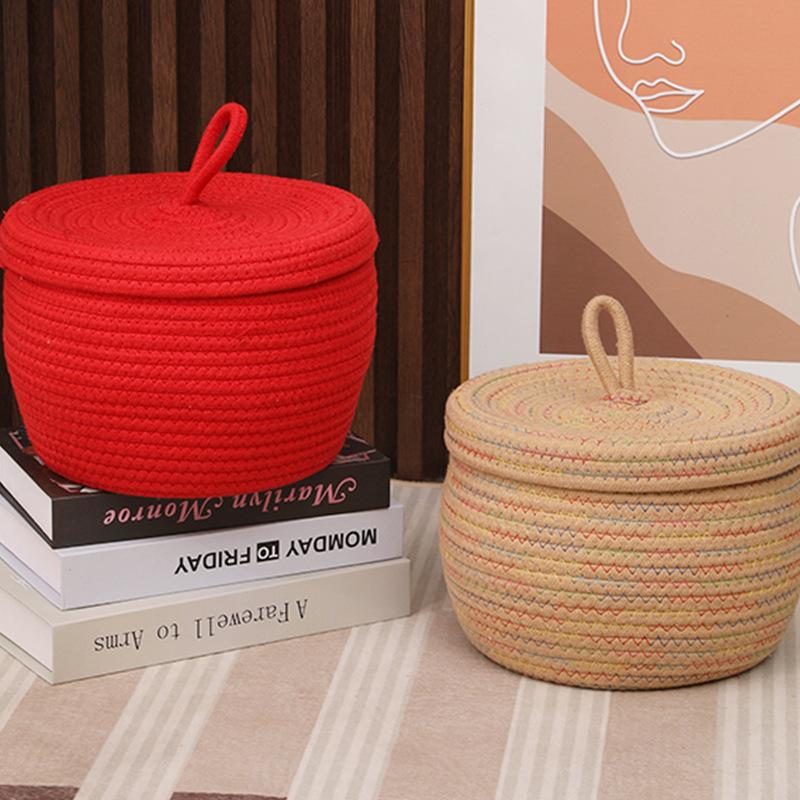 Home Desktop Miscellaneous Storage Basket Multi-purpose Hand Woven Cotton Rope Material Snacks Cosmetics Stationery Storage Box