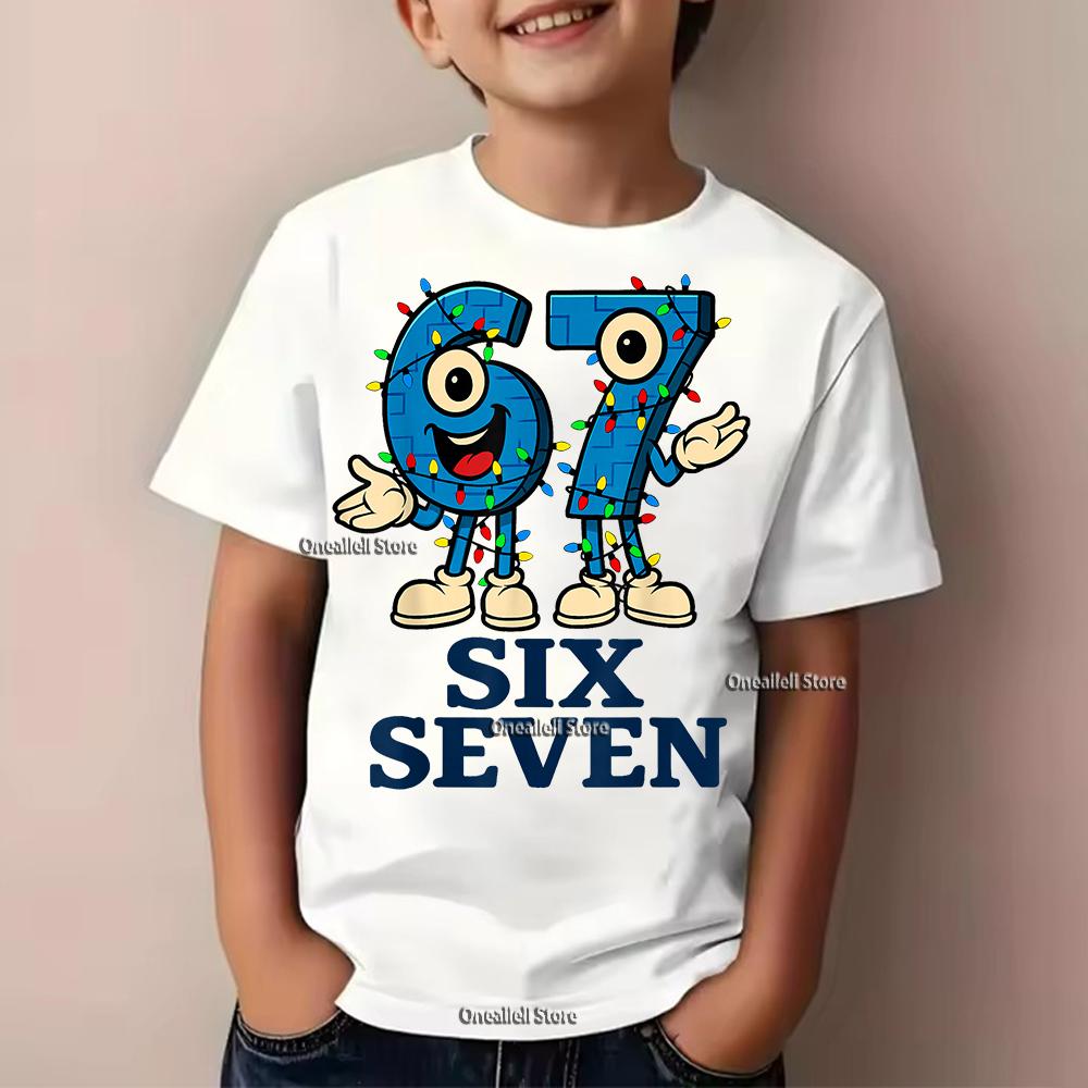 Summer 67 Six Seven Italian Brainrot Math Joke Children's T-Shirt Funny Casual Short Sleeve Kid Boy Tee Tops Comfortable TShirt