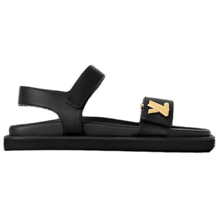 Louis Vuitton Sunset Leather Beach Sandals Women's Black 1ABW6U