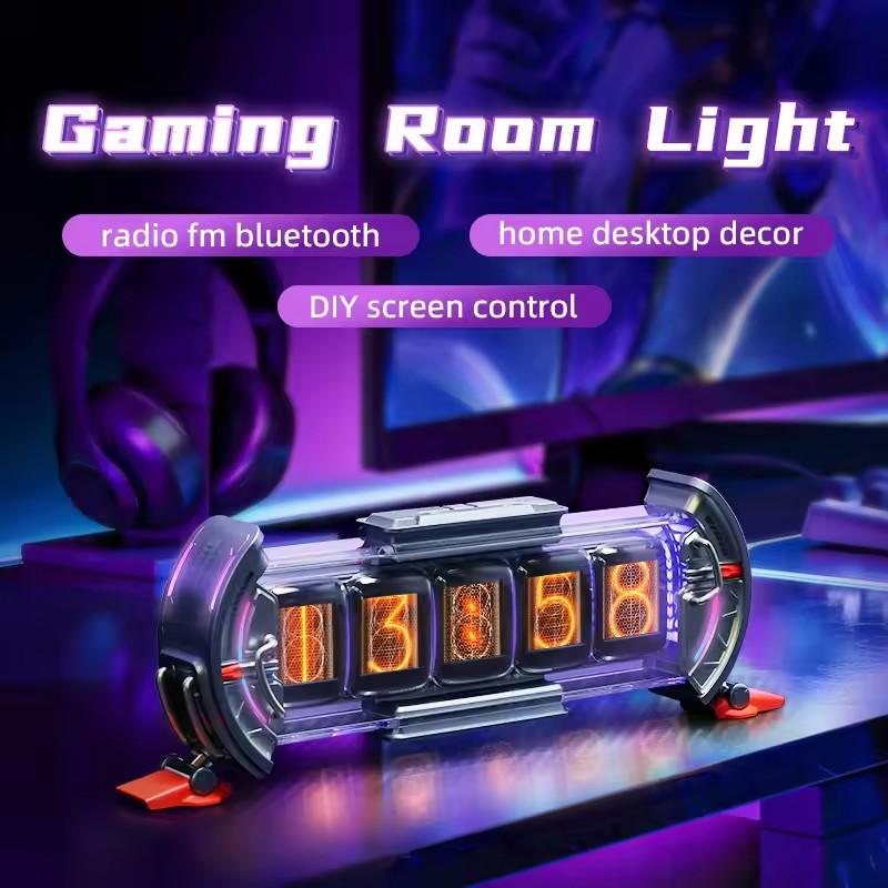 Konfiguracja Pokoju Gracza Zegar Cyfrowy ze Sterowaniem Smart APP, Połączenie WiFi, Wyświetlacz LED RGB, Wystrój Biura Cyberpunk