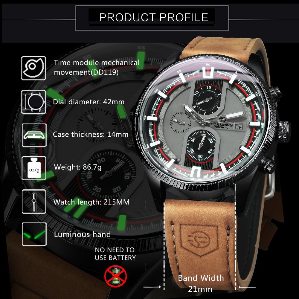 Forsining Sports Watches for Men Calendar Design Leather Strap Business Fashion Automatic Mechanical Mens Watch Fashion Clock