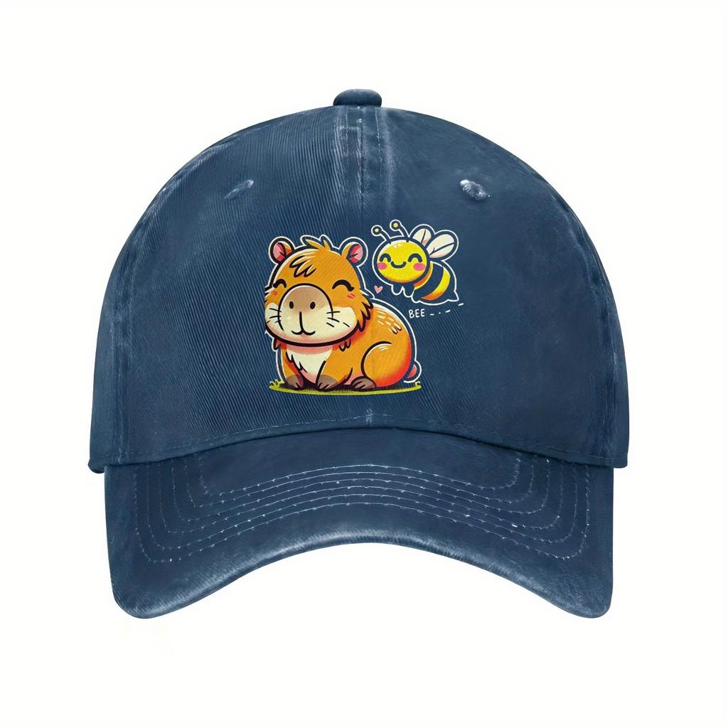 Cute Capybara and Bee Print Baseball Cap Casual Cotton Adjustable Hat for Unisex Adult Gift