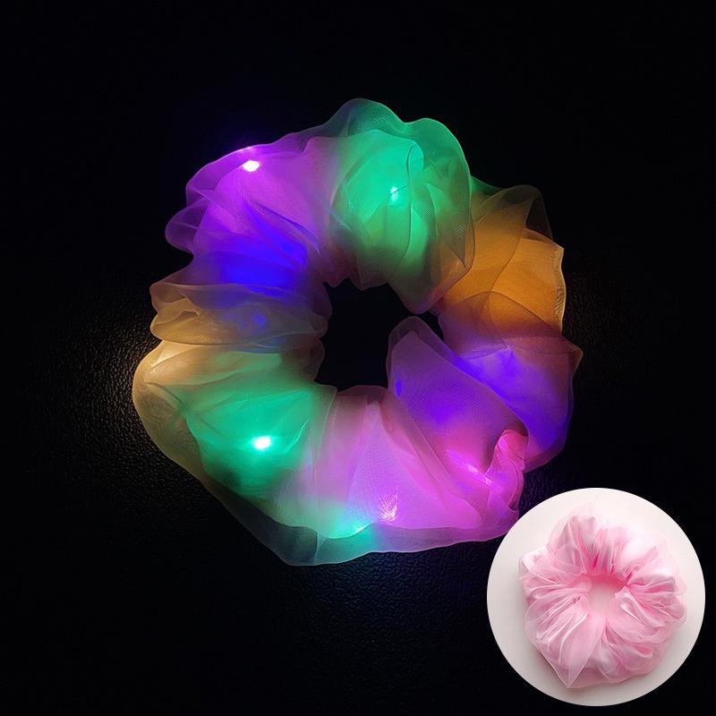 LED Işıklı Parlak Saten Noel Saç Tokası - Amerikan ve Avrupa Stilleri için Kalın Bağırsak Scrunchie Saç Aksesuarı
