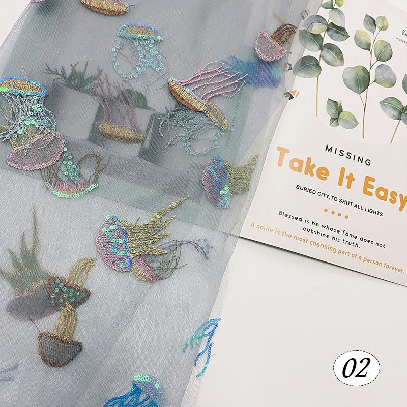 100x130cm Sequined Lace Embroidered Mesh Fabric with Colorful Jellyfish Pattern Children s Clothing DIY Fabric Accessories 100x130cm