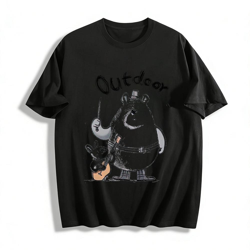 

Cute Bear Rabbit Print Outdoor Style Casual T-Shirt Unisex Loose Fit For Daily Wear & Trip Pure cotton T-shirt XXS