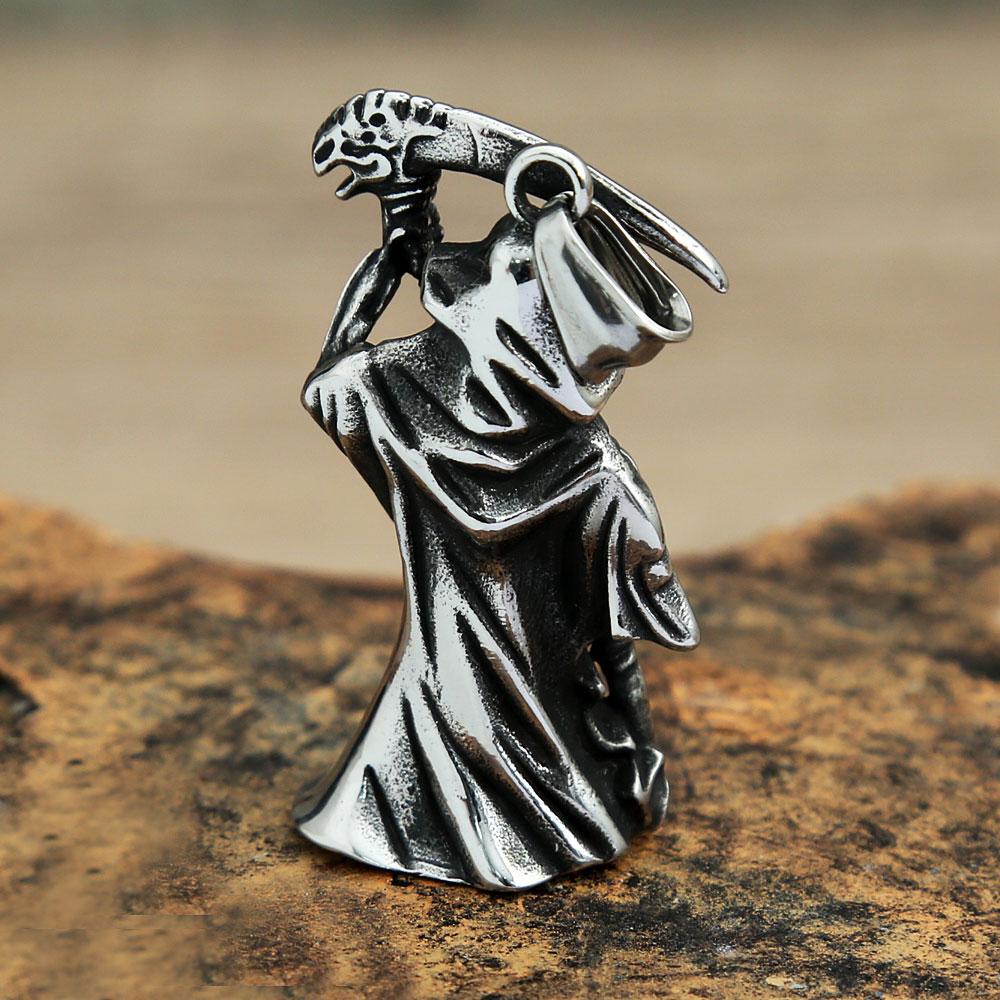 Retro Gothic Grim Reaper Scythe Skull Pendant Punk Motorbike Men Stainless Steel Skull Amulet Necklace Fashion Jewelry