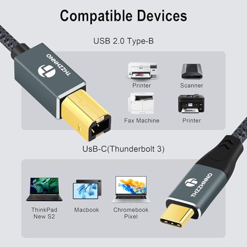 Thzzhnno USB B To C Printer Cable 3M, USB Cable Type-C To Type-B Cable, for MacBook Pro, MIDI Cable, for Yamaha Casio Digital Piano, MIDI Keyboard, DJ