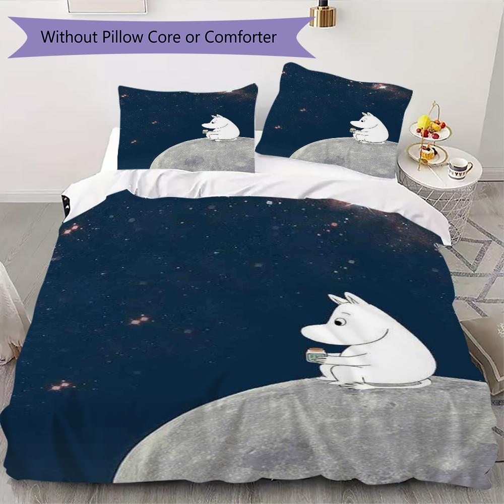 Comet In Moominland Pattern Bedding,Quilt Set Quilt Cover Pillowcase Home Birthday Gift(1 * Duvet Cover + 2 * Pillowcase, Without Core)_lx