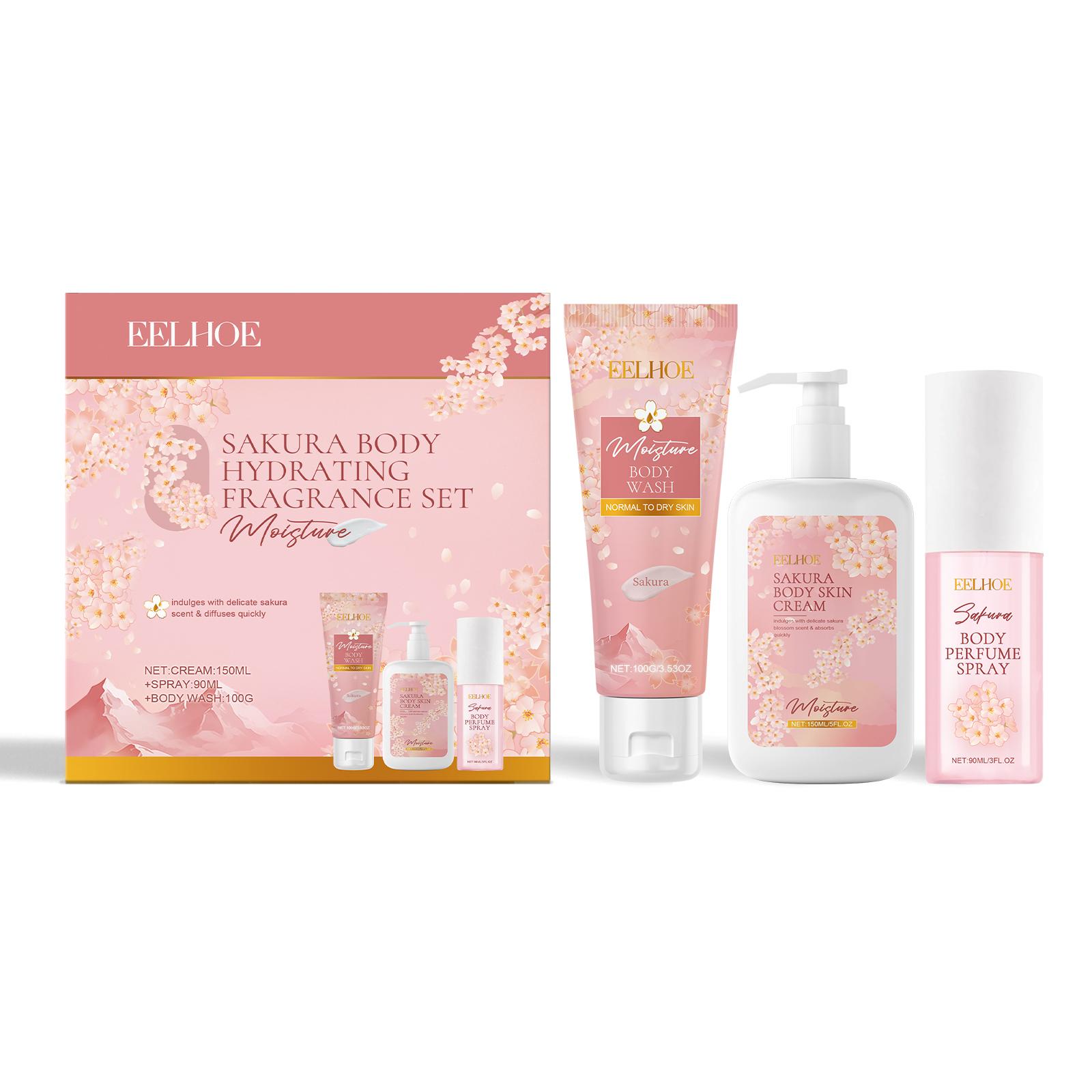 EELHOE Sakura Body Skincare Set Gentle Cleansing, Moisturizing, Hydrating, Nourishing Skin with Fresh Fragrance