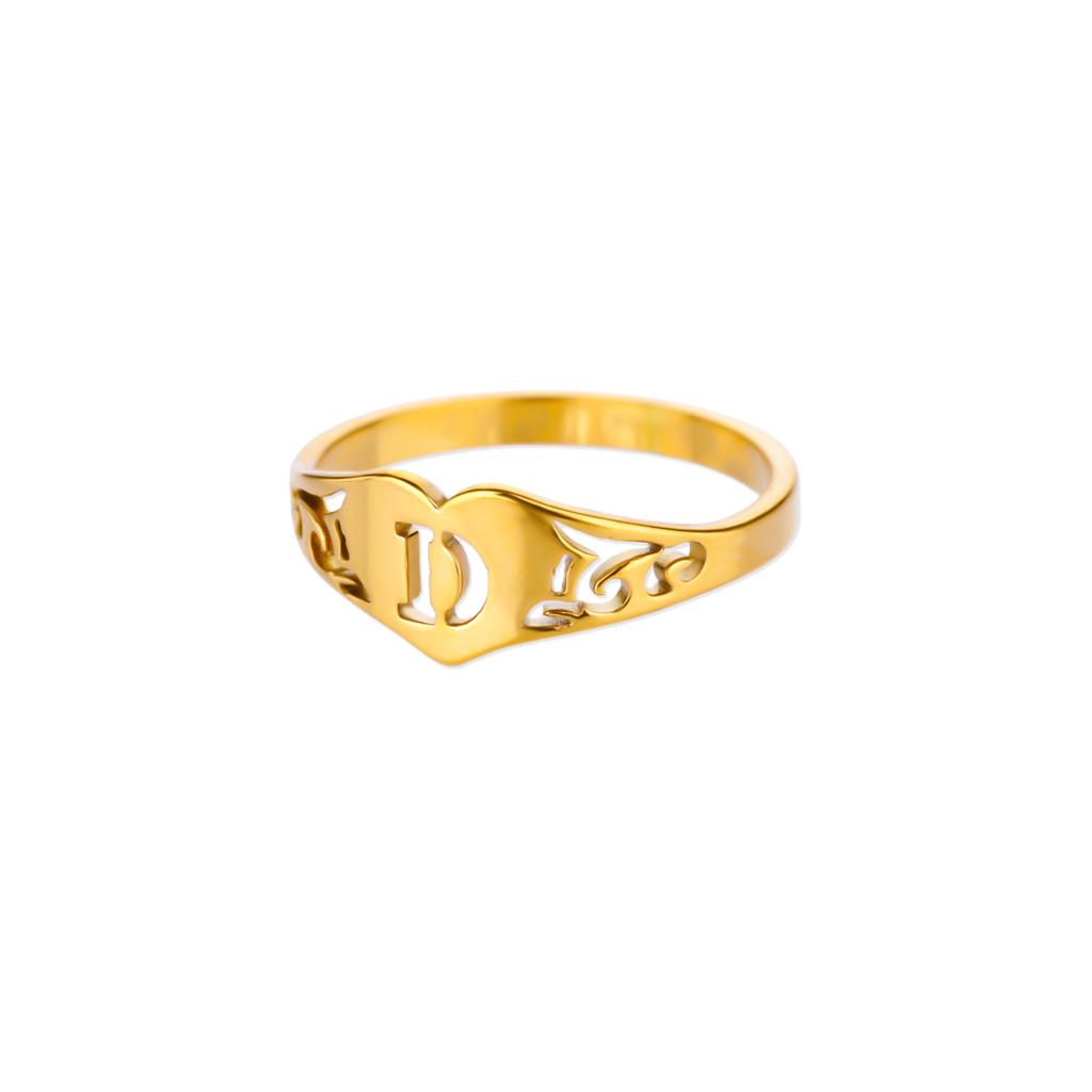 Fashion Hollow Initial Letter Heart Rings For Women Gold Color Stainless Steel A-Z Letter Ring Aesthetic Wedding Jewelry Gift