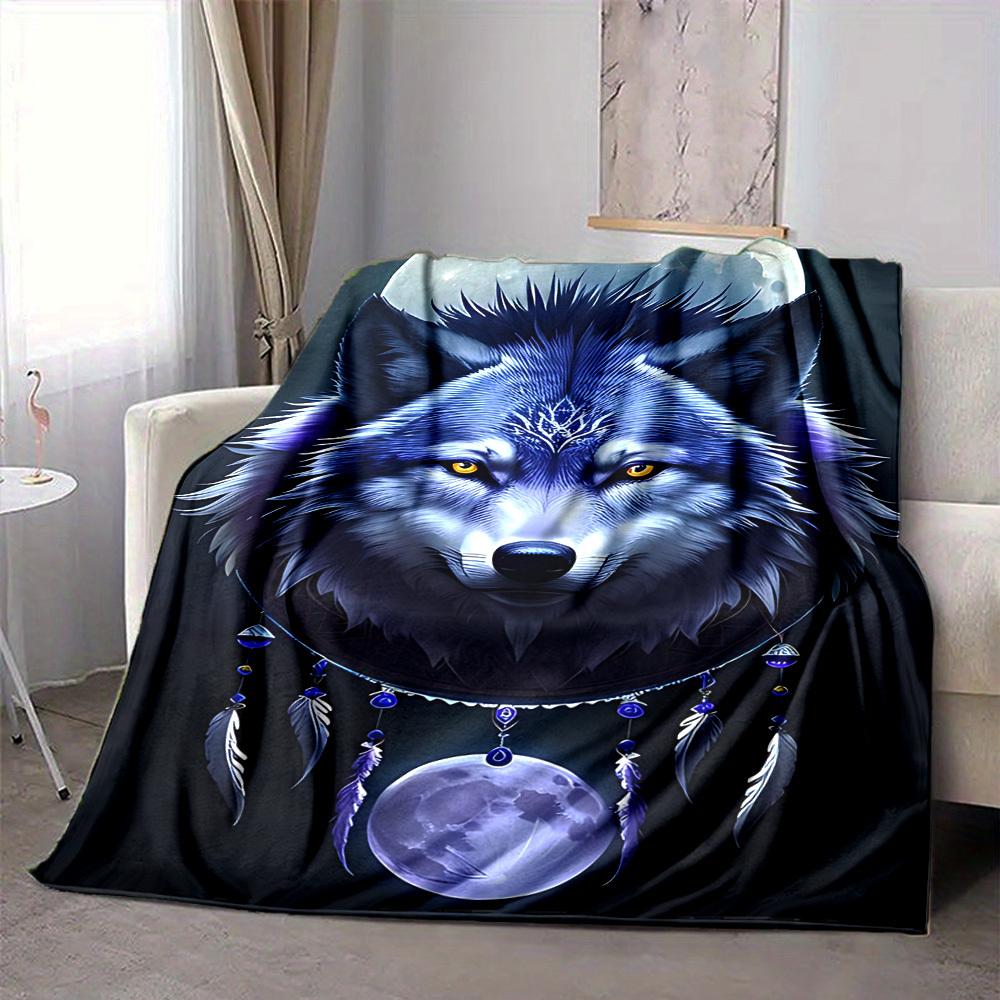 1pc Wolf Moon Blanket, Lightweight Flannel Throw Blanket for Sofa, Bed, Travel, Camping, Living Room, Office, Couch, Chair, and Bed