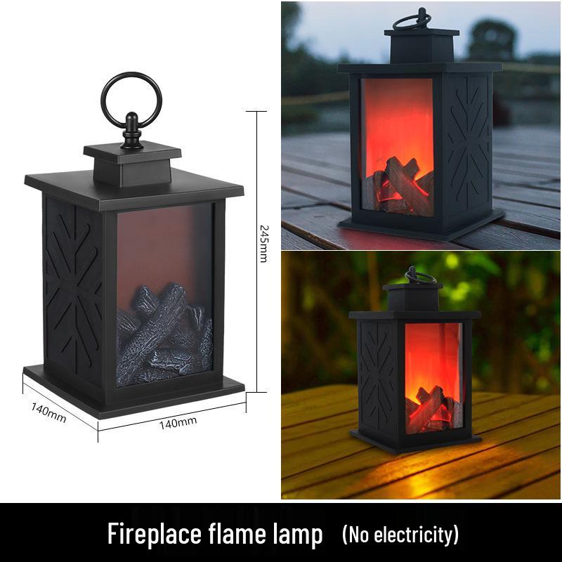LED Fireplace Simulation Decorative Ornament: Creative Small Candle Holder with Charcoal Flame and Hurricane Lamp Design.