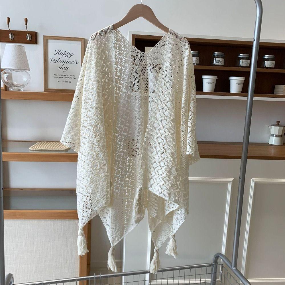 Colorful Ethnic Style Tassel Shawl Thin Beach Scarf Vintage Sunscreen Crochet Cardigan  Outdoor
