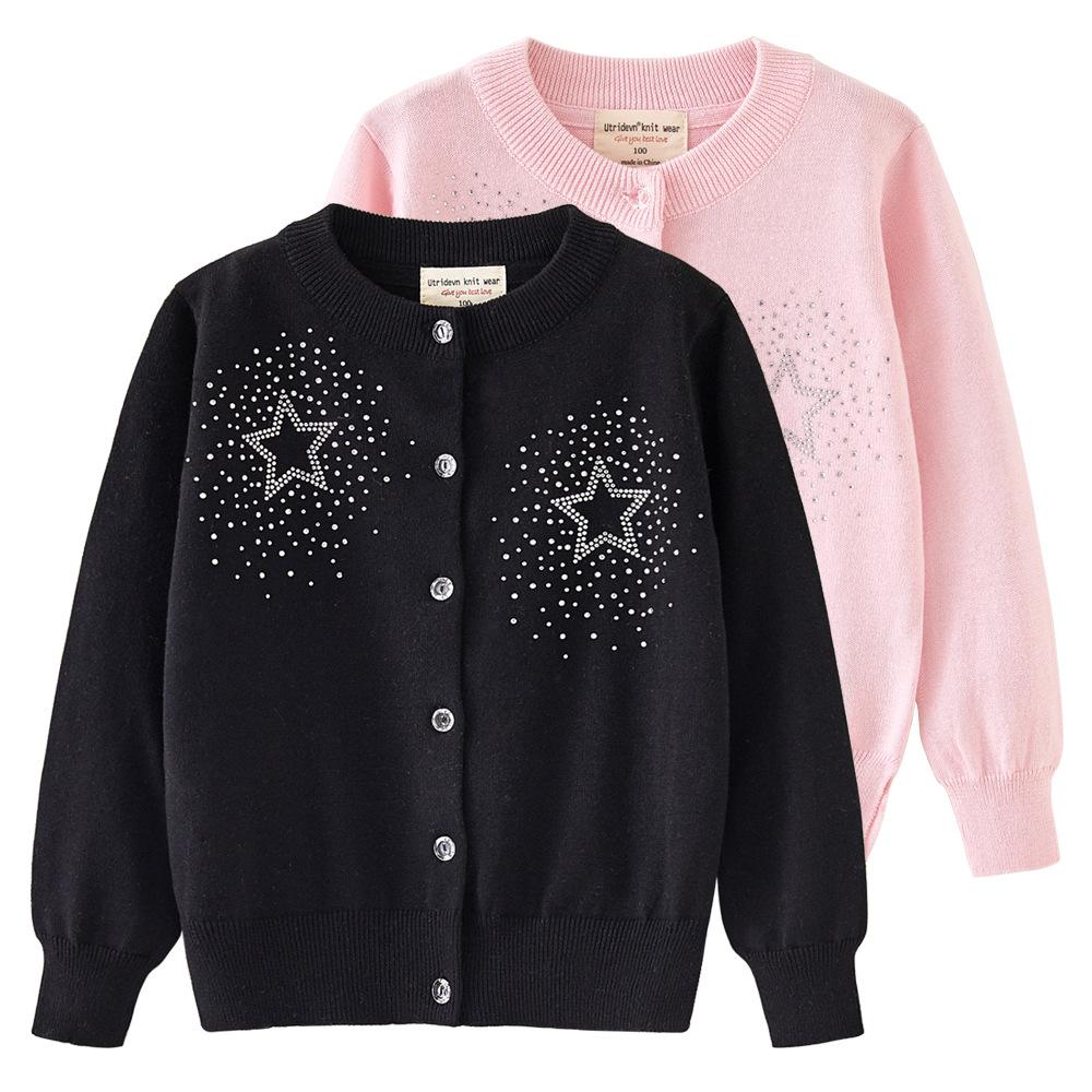 New Children's Clothing Matching Skirt Five-pointed Star Hot Diamond Girls Knitted Cardigan Jacket Children's Sweater