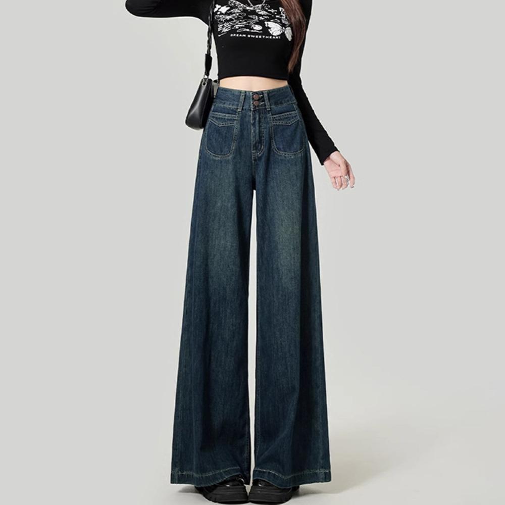 Jeans tendance neutres à jambes larges pour femmes printemps et automne nouveau taille haute ample et amincissant jeans serpillière