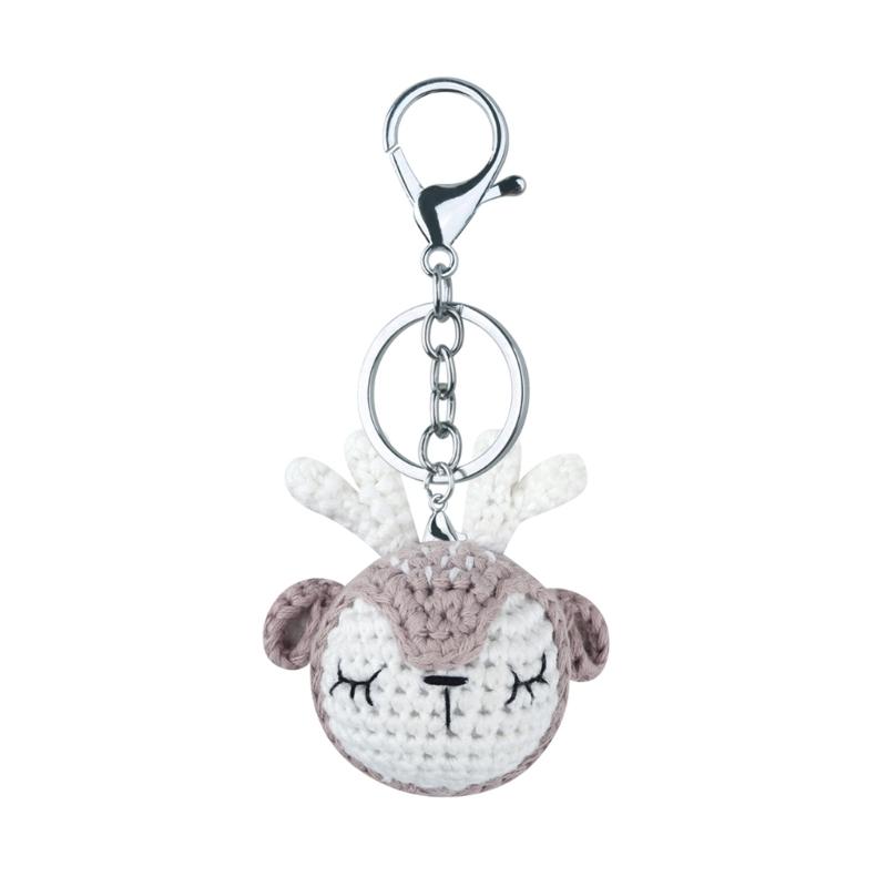 Crocheted Animal Head Keychain Crochet Keys Chain Backpack Pendant Acrylic Fibers Material for Birthday Christmas Party