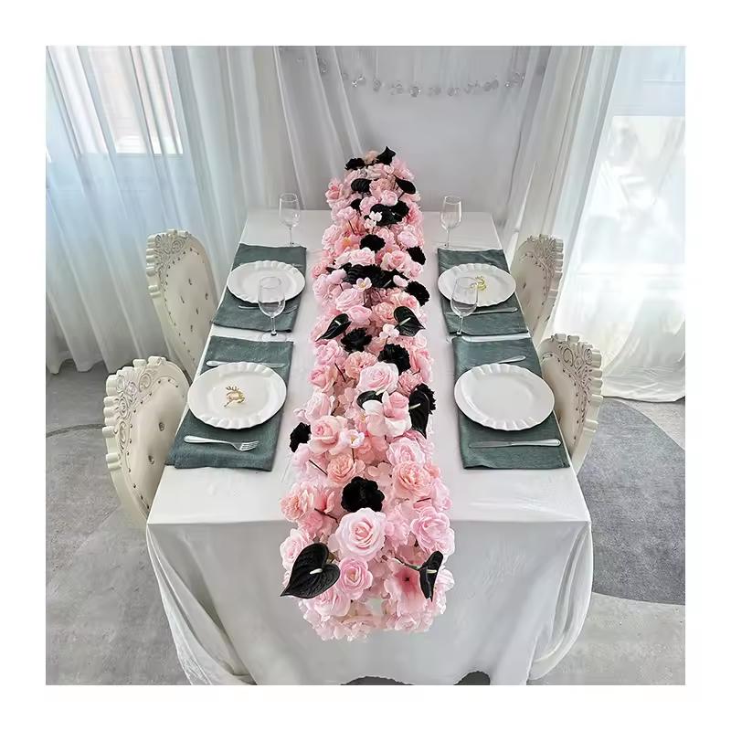 Uflower Atficial White Flower Row Runner Elegant Artificial Center Stage Background for Wedding Party Home Decoration