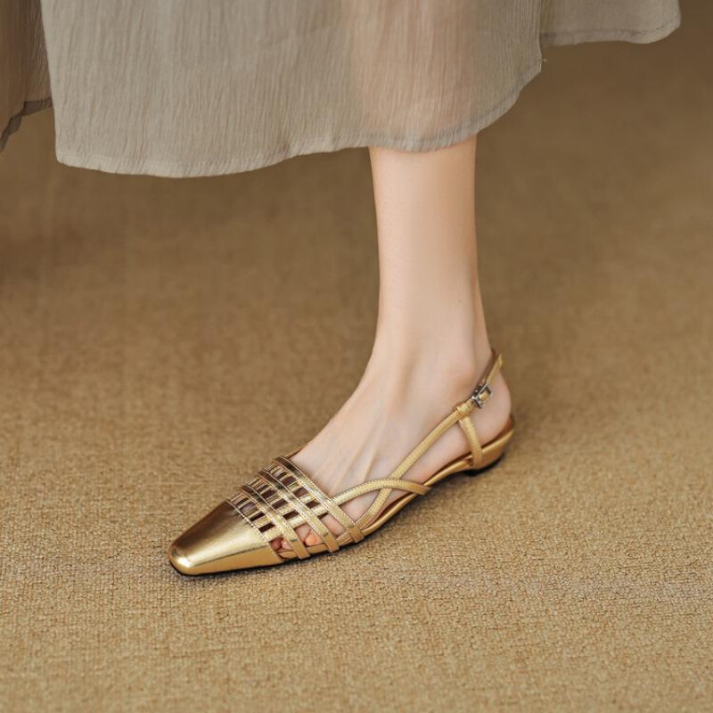 Summer women's bag head back empty sandals casual pointed head beef tendon soft sole leather white foot cover women's flat sandals