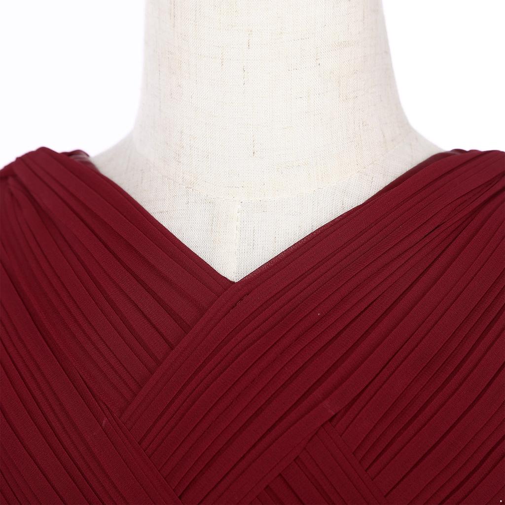 Glänzendes gerafftes verwobenes Chiffon-Kleid für Mädchen V-Ausschnitt ärmelloses Design Blumenmädchen langes Kleid Hochzeitsfeier Kleid