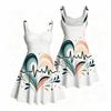 Women Plus Size Spaghetti Strap Off Shoulder Dress Modern Abstract Geometric Rainbow Leaf Print Swing Dress