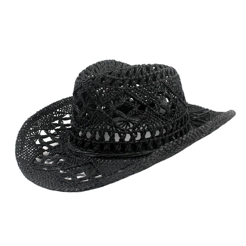 Fashion Hollowed Jazz Hat Handmade Cowboy Straw Hat Women Men Summer Outdoor Travel Beach Hats Unisex Solid Western Sunshade Cap