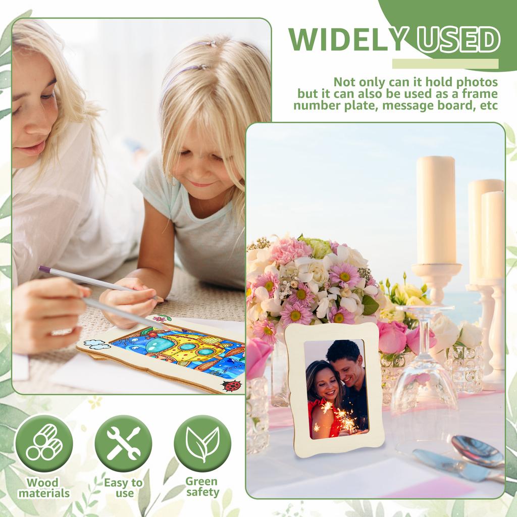 10Pcs Unfinished Wooden Frames Wavy/Rectangle Photo Holder DIY Painting Crafts Photo Display Stand Home Office Desktop Decor