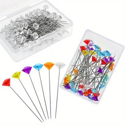 100Pcs/Box Crystal Head Sewing Pins Acrylic Pearl Bouquet Pins Diamond Head Pins for Dressmaking Quilting Straight Pins