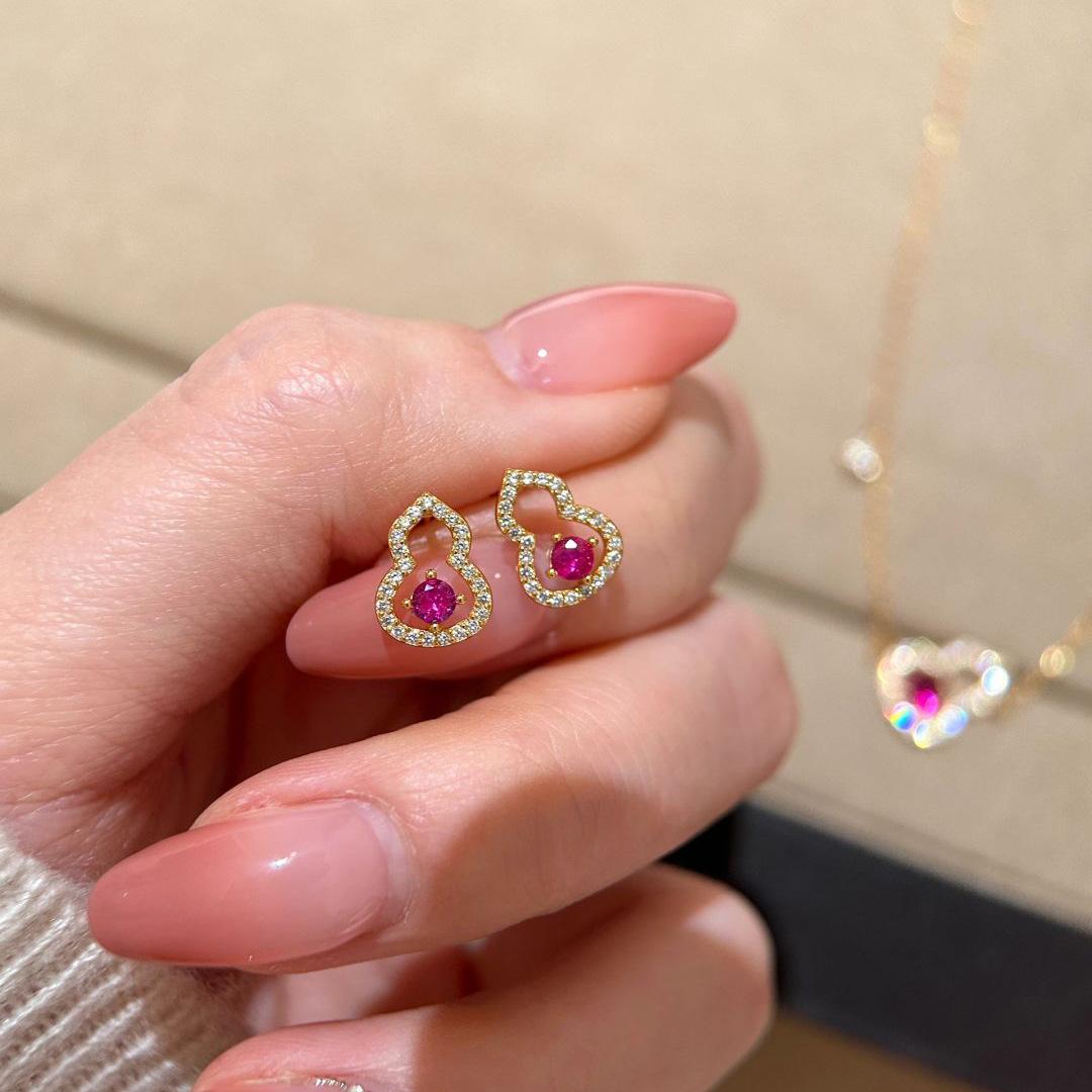 925 Sterling Silver Electroplated Real Gold Inlaid Zircon Gourd Earrings for Women Fashion Temperament Jewelry Accessories Gold