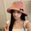 Korean Versatile Checkered Bowknot Fisherman Hat For Women Great For Sun Protection And Wear Seasonal