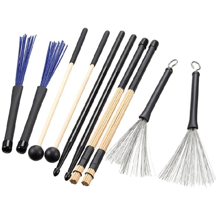 Comprehensive Drummers Set Drumsticks Set Assorted Brushes Mallets Bamboo Rods and Oxford Waterproof Bag Easy Carrying