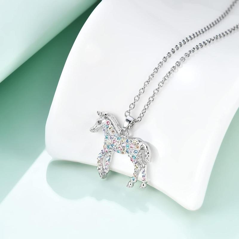 Girls Horse Necklace Gifts,Little Rainbow Horse Jewelry for Women, Zircon Crystal Necklaces Pendant for Teen Girls Horse Lovers