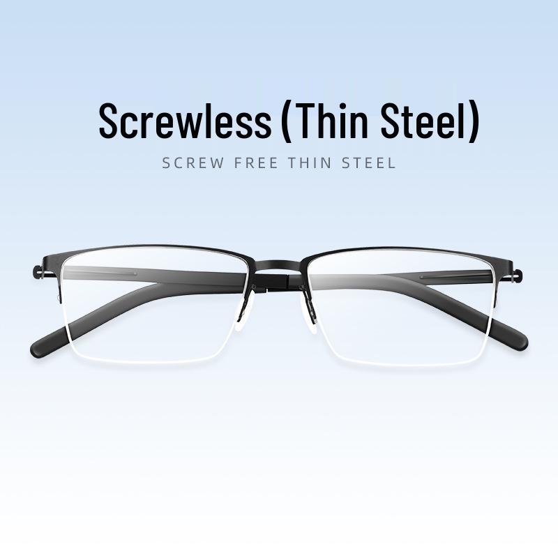 Ultra-Light Screwless Myopia Glasses: Half-Frame, Thin Steel for Small Faces, Unisex
