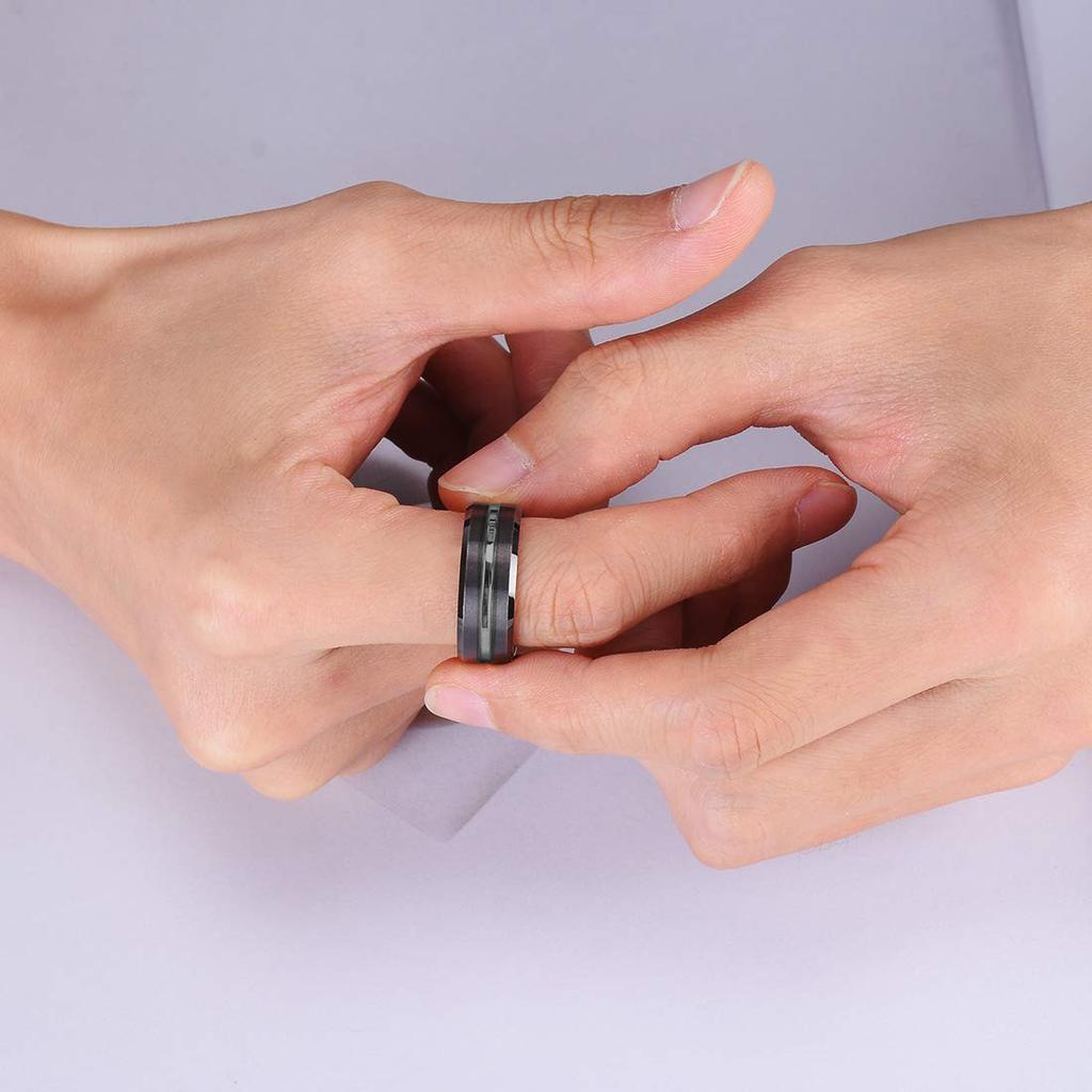 Fashion 8mm Men Rings Black Groove Matte Stainless Steel Rings For Men Wedding Engagement Jewelry Anniversary Birthday Gifts