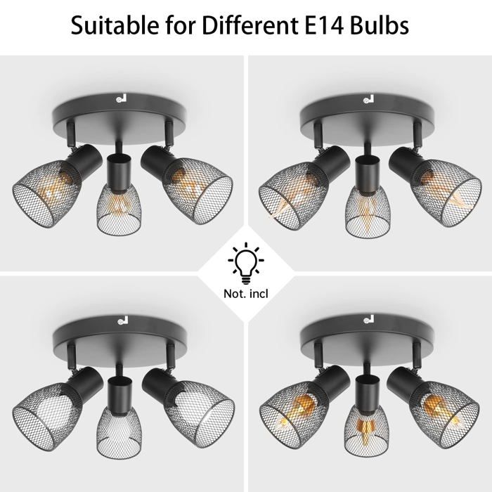 Plafonnier - Dehobo - D0476 - 3 Spots Orientables - Métal Noir - Design Vintage