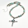 GemChic Women's New Vintage Turquoise Beads Alloy Cross Pendant Necklace Ethnic Chain Fashion Birthday Christmas Jewelry Gift