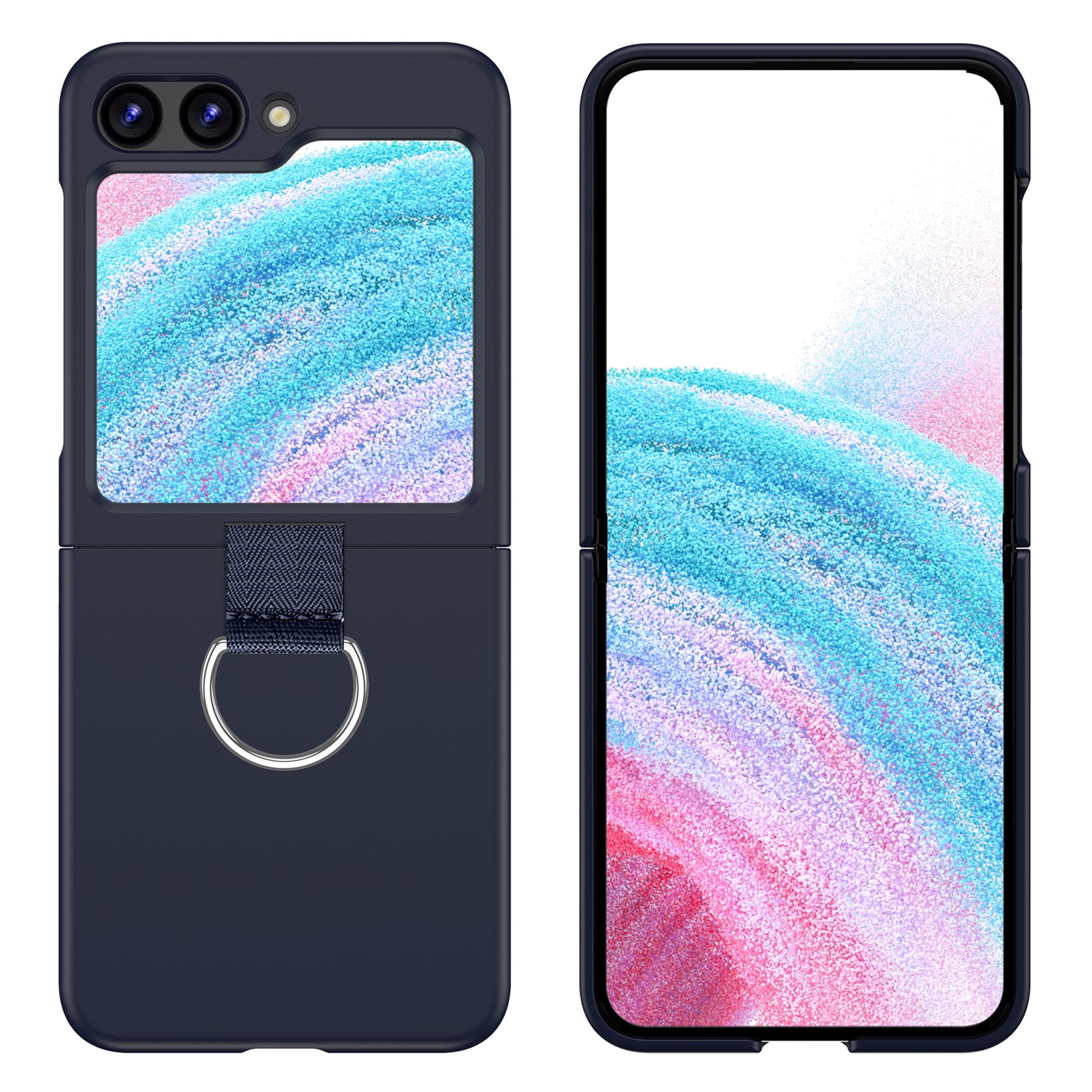

For Samsung Galaxy Z Flip5 5G Hard PC Phone Case Anti-scratch Cover with D-Shape Ring Holder Dark Blue
