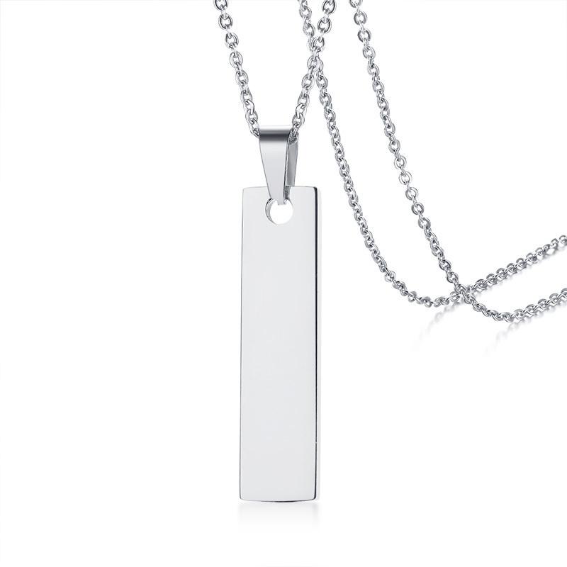 Vnox Free Custom Engrave ID Bar Necklace for Women, Simple Stainless Steel Metal Vertical Geometric Tag Pendant Gift Jewelry