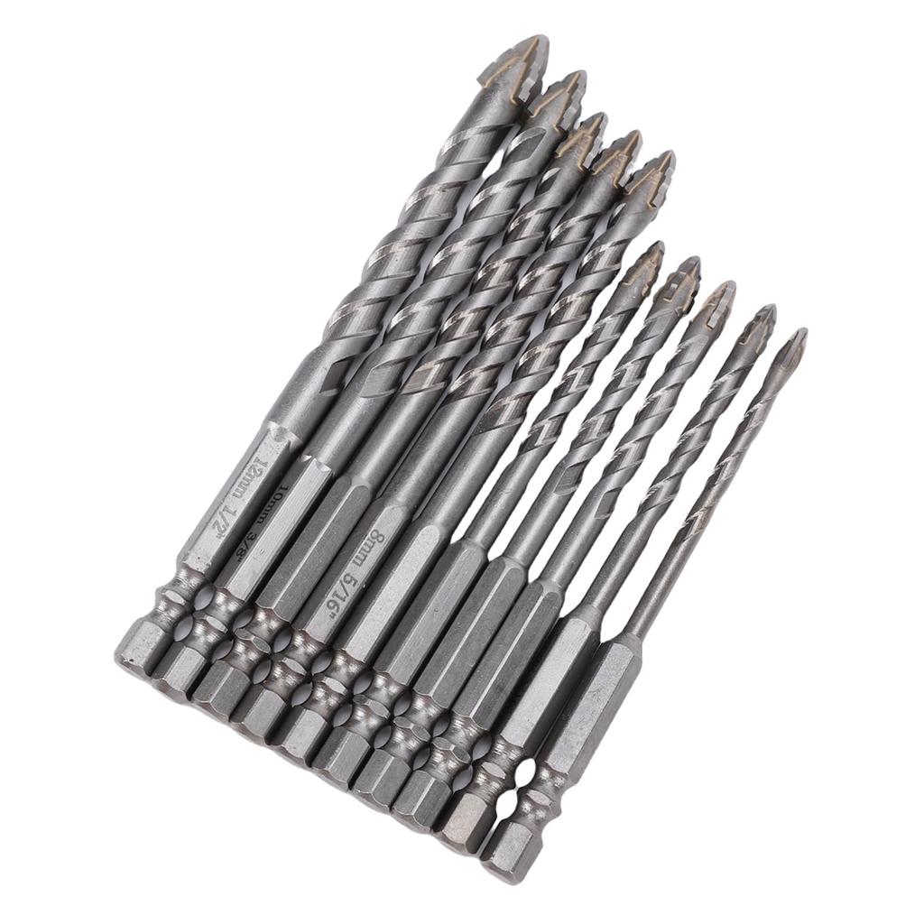 10 Pcs Serrated Drill Bit Set 1Celsius4 Inch Hex Shank 4-12mm Carbide Tip Masonry Concrete Drill Bits for Tile Glass Plastic Wood