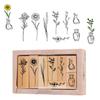 8 Pieces Vintage Decorative Wooden Rubber Stamp Plant Wooden Rubber Stamps for Scrapbooking Dairy Gift Wrap Card Making