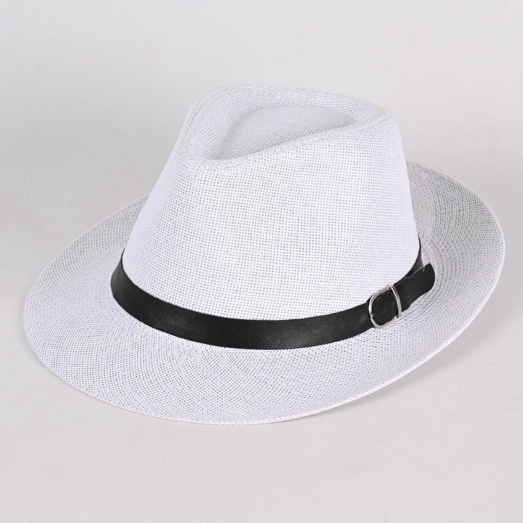 Curled Jazz Top Hat Panama Straw Hat Vacation Shade Wide-brimmed Hat Dome Gentleman's Hat Straight