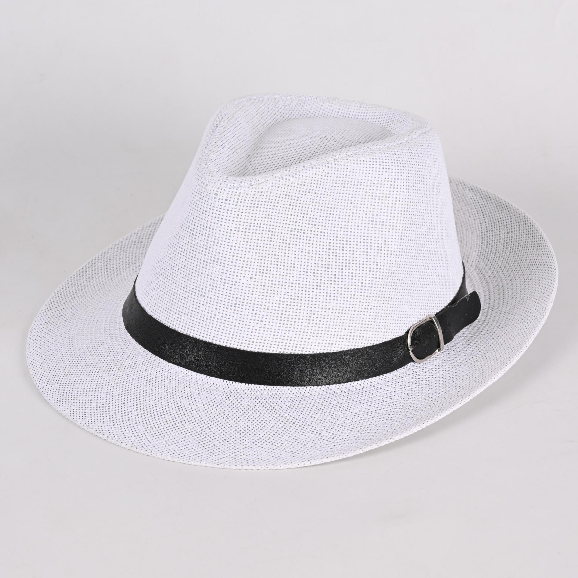 

Curled Jazz Top Hat Panama Straw Hat Vacation Shade Wide-brimmed Hat Dome Gentleman s Hat Straight