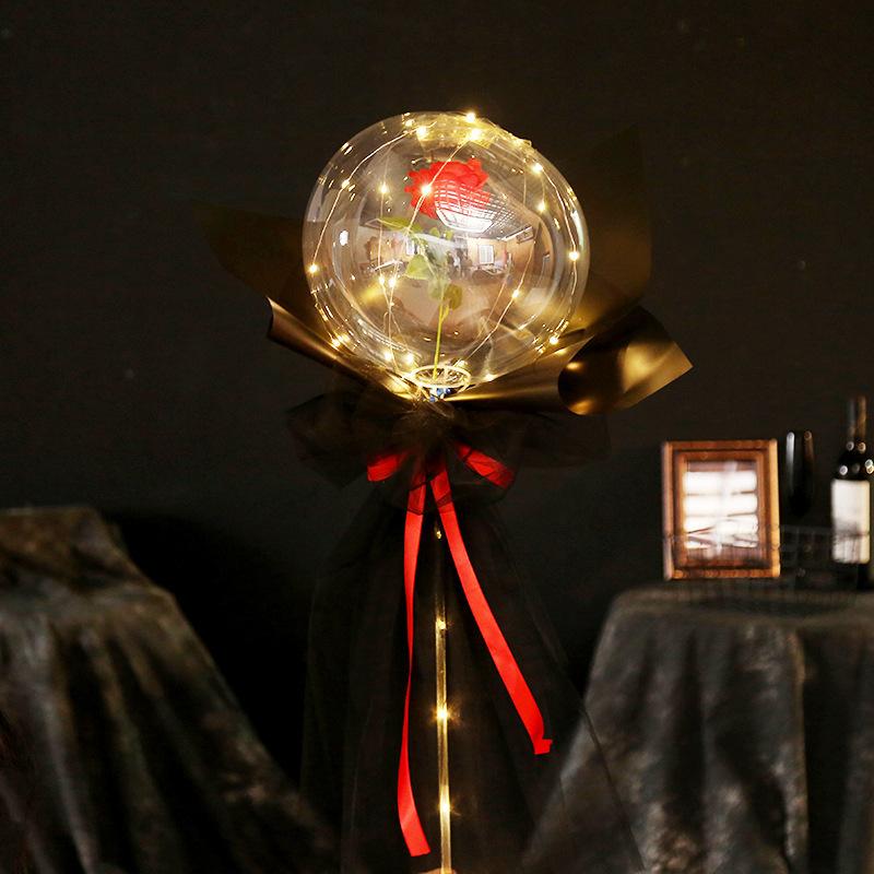 LED Luminous Balloon Rose Bouquet Transparent Bobo Ball Rose Valentines Day Gift Birthday Party Wedding Decoration Balloons